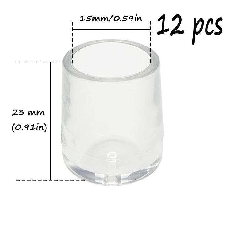 12 Pcs 0.59 Inch Silicone Chair Leg Caps Floor Protectors Round Furniture Table Feet Covers,Preventing Scratches and Noise (Transparent)