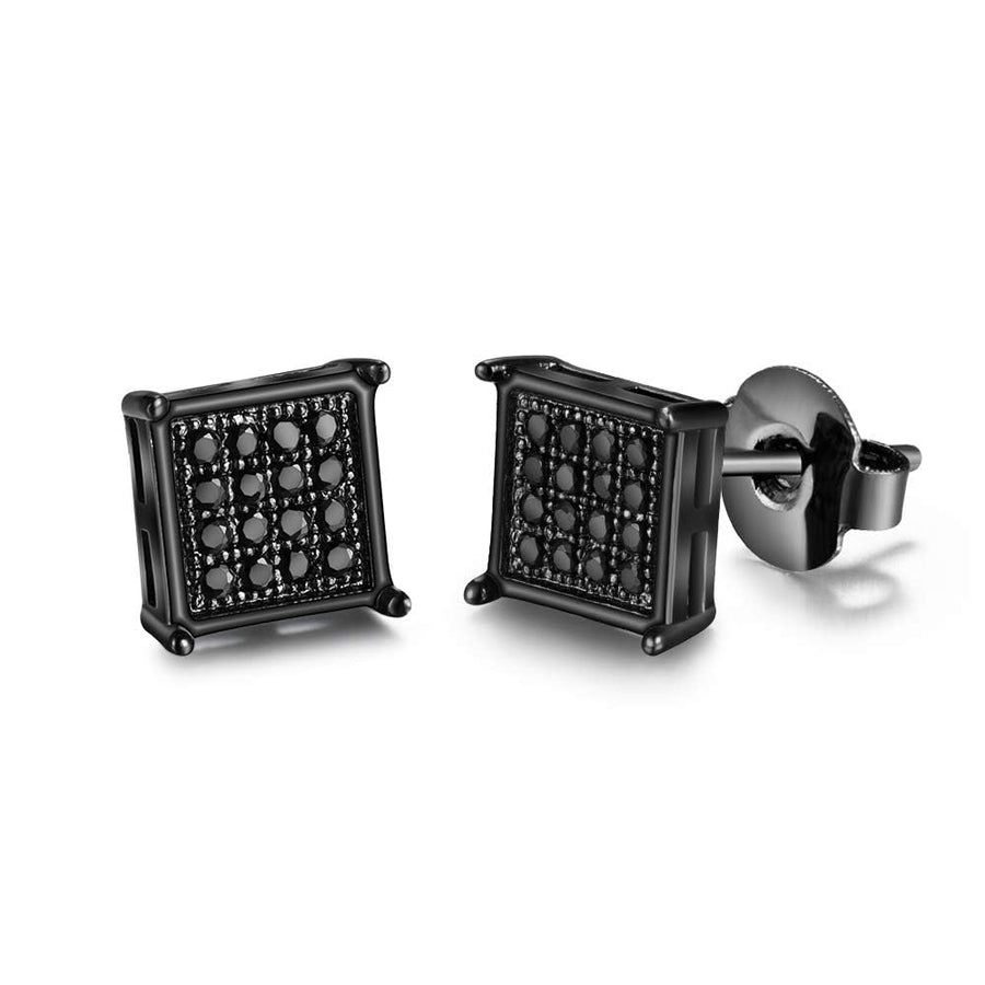 Mens Square Earrings Black Stud Diamond Crystal Small 316L Surgical Stainless Steel Post for Sensitive Ears Cool Guy Jewelry Gift Men, Women Unisex 7mm -