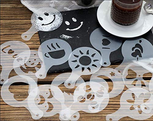 44 Cookie Stencils+2 Mesh Powder Shakers+1 Coffee Latte Art Pen, Cake Stencils Coffee Decoration Stencils Coffee Art Templates Coffee Mold Tool for Christmas Thanksgiving Cake Coffee