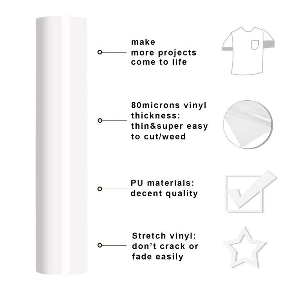 White Heat Transfer Vinyl HTV 2 PCS 12x20/PCS for T-Shirts Clothing Compatible with All Cutting Machines
