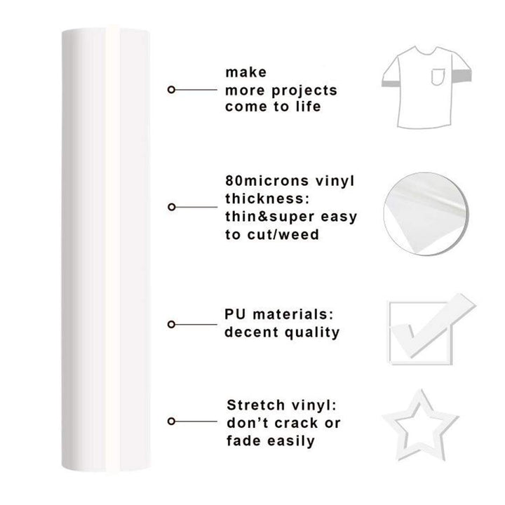 White Heat Transfer Vinyl HTV 2 PCS 12x20/PCS for T-Shirts Clothing Compatible with All Cutting Machines