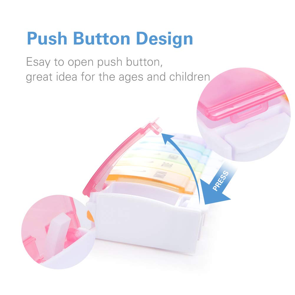 BUG HULL 7 Day Large Pill Organizer (Twice-a-Day), Push