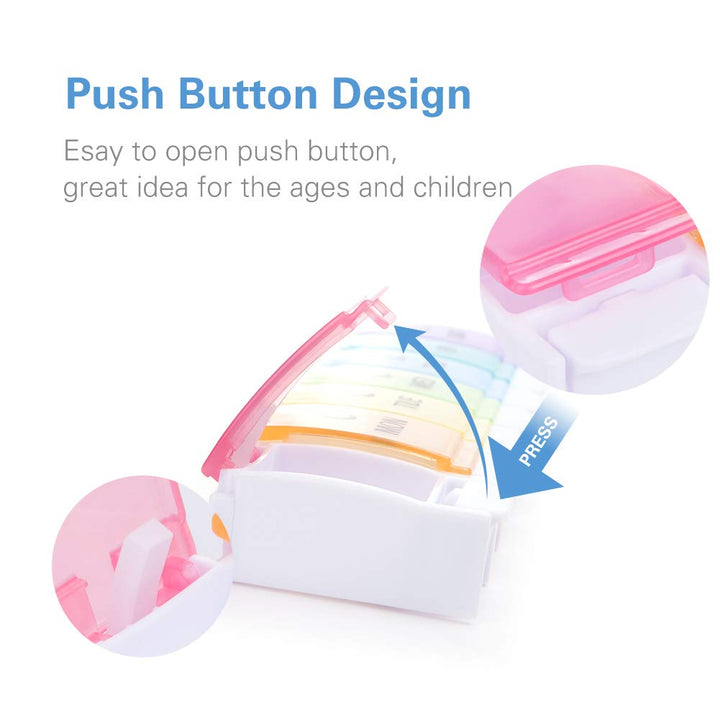 BUG HULL 7 Day Large Pill Organizer (Twice-a-Day), Push