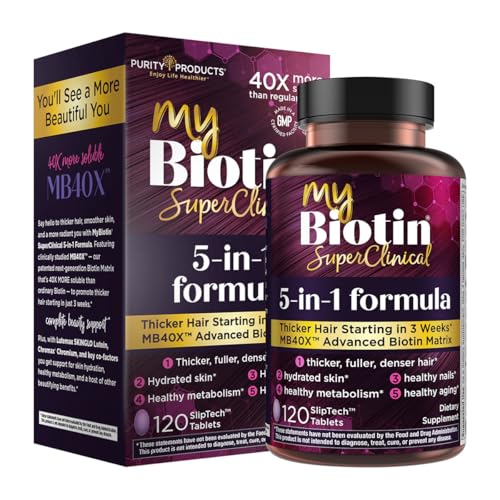 MyBiotin SuperClinical New 5-in-1 Elite Multivitamin + MB40X Biotin Matrix Daily Multi - Thicker Hair Starting in 3 Weeks - 40X More Soluble vs Ordinary Hair Skin Nails - 120 Tabs