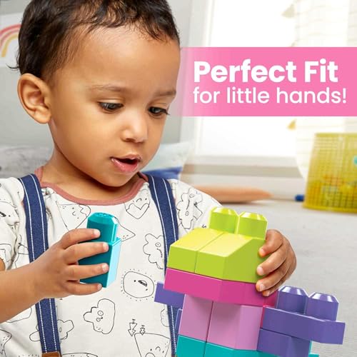 BLOKS First Builders Toddler Blocks Toys Set, Big Building Bag with 80 Pieces and Storage, Pink, Ages 1+ Years