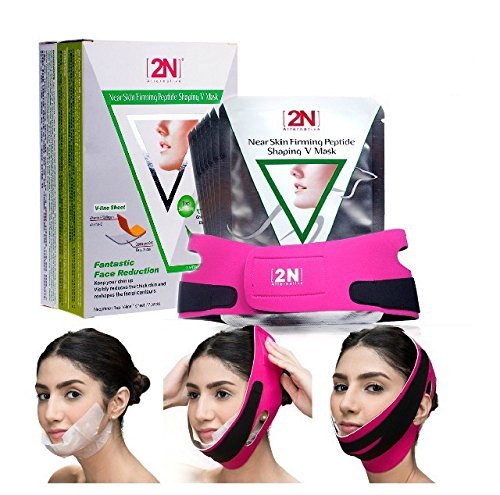 7Pcs+Bandage: Face Firming Mask, Face Slimming Cheek Mask, Chin Lift Up Mask With Bandage Belt For Tightening Face Skin And Making V-Line Chin And Whitening + Moisturizing (7Pcs+B