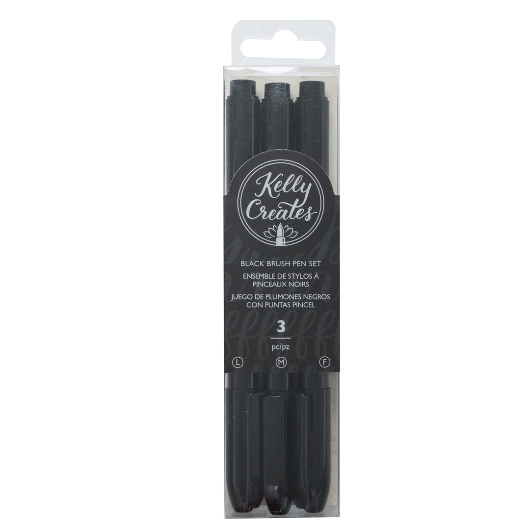 Kelly Creates Black Brush Pen Set-3 Pens (Fine,Medium,Large Tips)