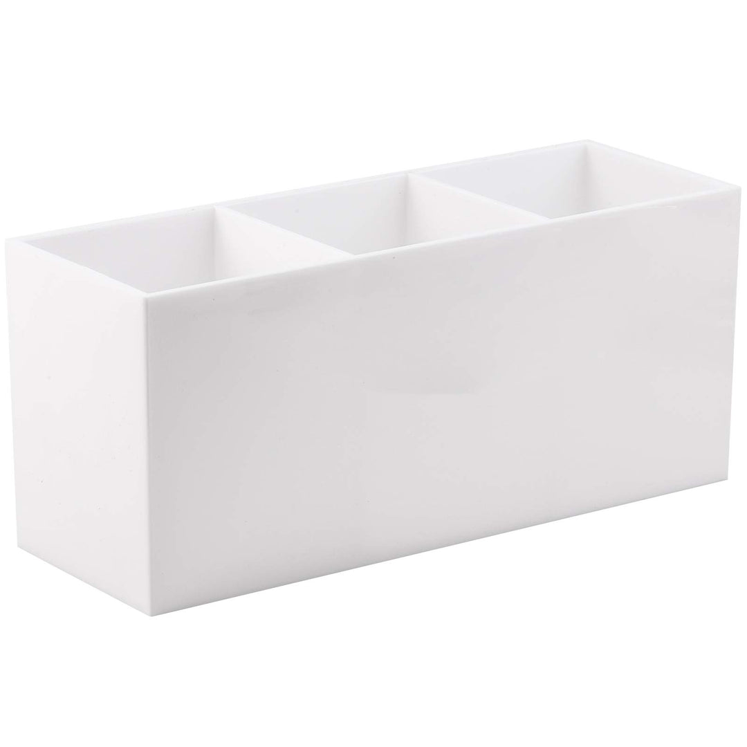Makeup Brush Holder Organizer Cosmetic Brushes Container Storage 3 Slots - Great for Vanity (White)
