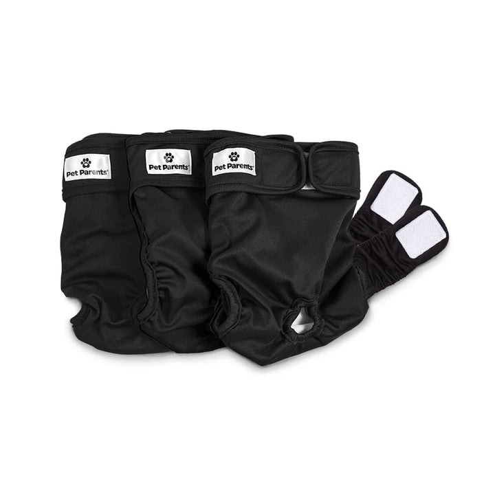 ® Washable Dog Diapers (3pack) + Extendrs® of Durable Doggie Diapers, Premium Dog Diapers Female &amp; Male (Medium, Black)