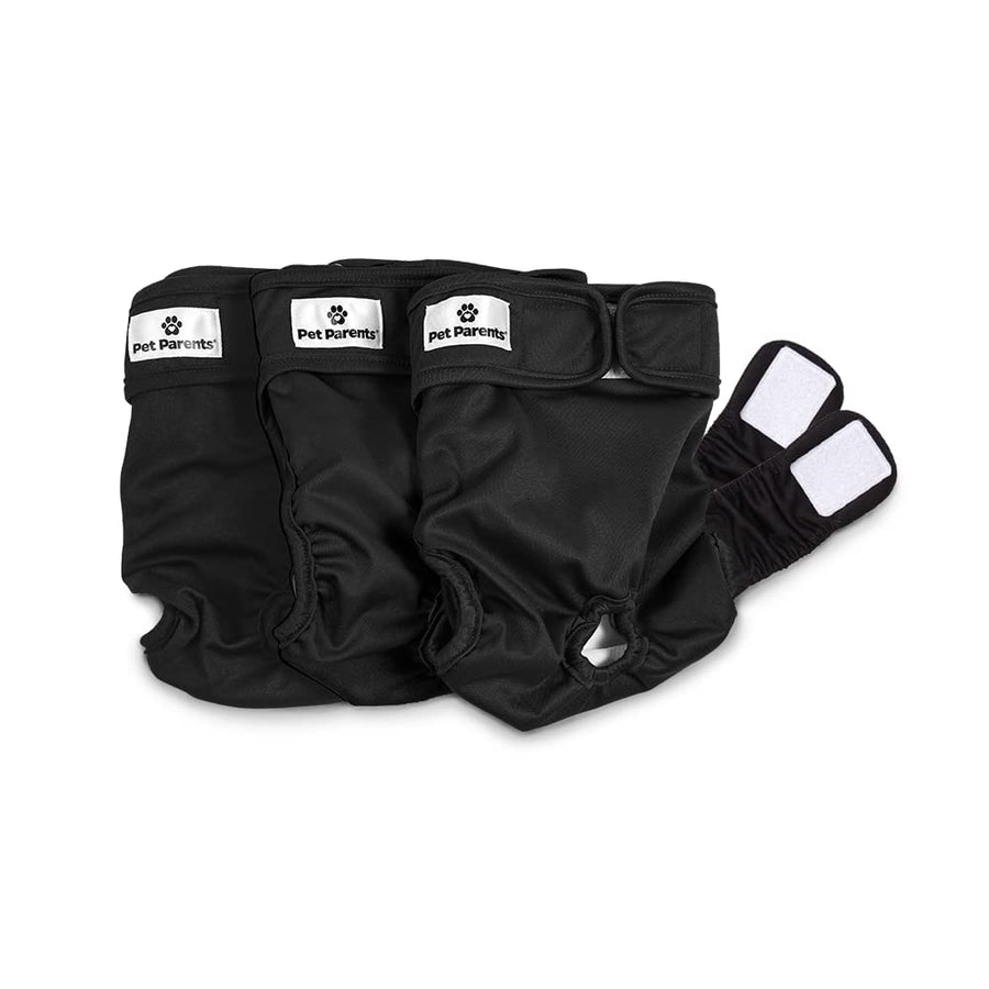® Washable Dog Diapers (3pack) + Extendrs® of Durable Doggie Diapers, Premium Dog Diapers Female & Male (Medium, Black)