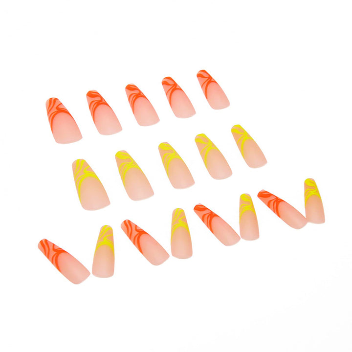 Coffin Press on Nails Long Matte Fake Nails with Designs Fluorescent Ballerina False Nails 24Pcs Full Acrylic Glue on Nails for Women and Girls DIY