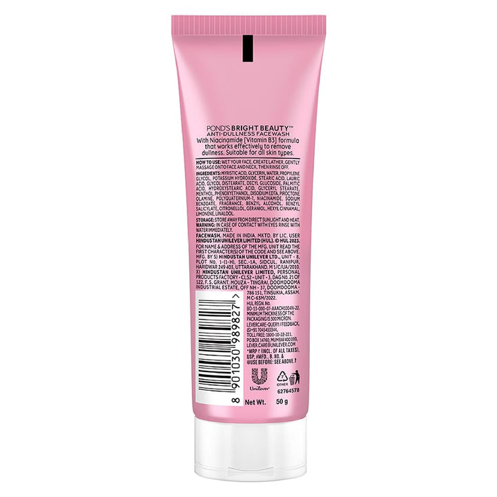 POND'S Bright Beauty Anti-Dullness & Brightening Facewash With Niacinamide | For Glass-Skin Like Shine And With 4X Visibly Brighter Skin, 50Gm