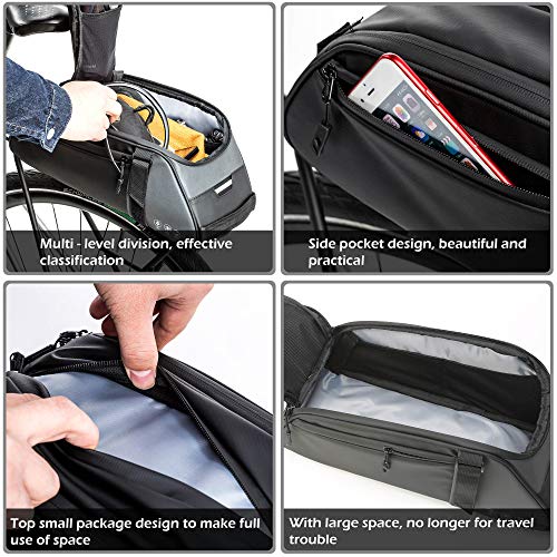 Bike Rack Bag Waterproof Bicycle Trunk Pannier Rear Seat Storage Pack Cycling Cargo Carrier Pouch for Travel City Commuting Daily Work (9735-Black)