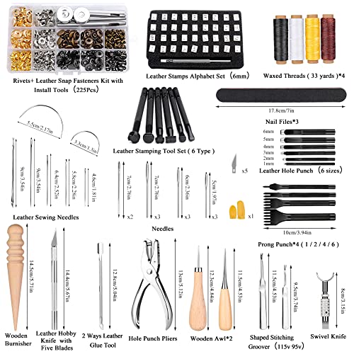 415 PCS Leather Working Kit, Leather Tool Kit, Leather Crafting Kit with Leather Working Tools Punching Sewing Stamping Sanding Tools for Leather Working Professional