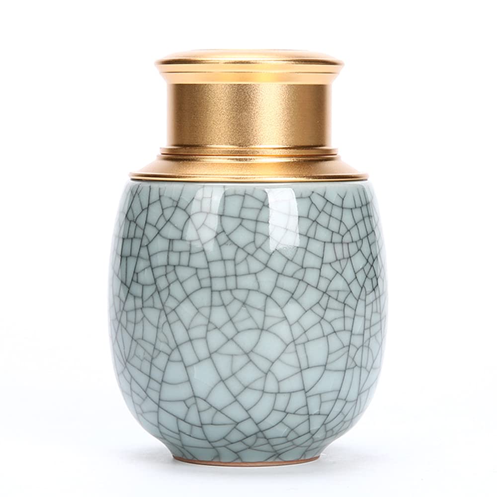 Small Cremation Keepsake Urns for Human Ashes or Pet Ashes Ceramic Cracked Glaze Mini Decorative Urns (Moon Blue-M)