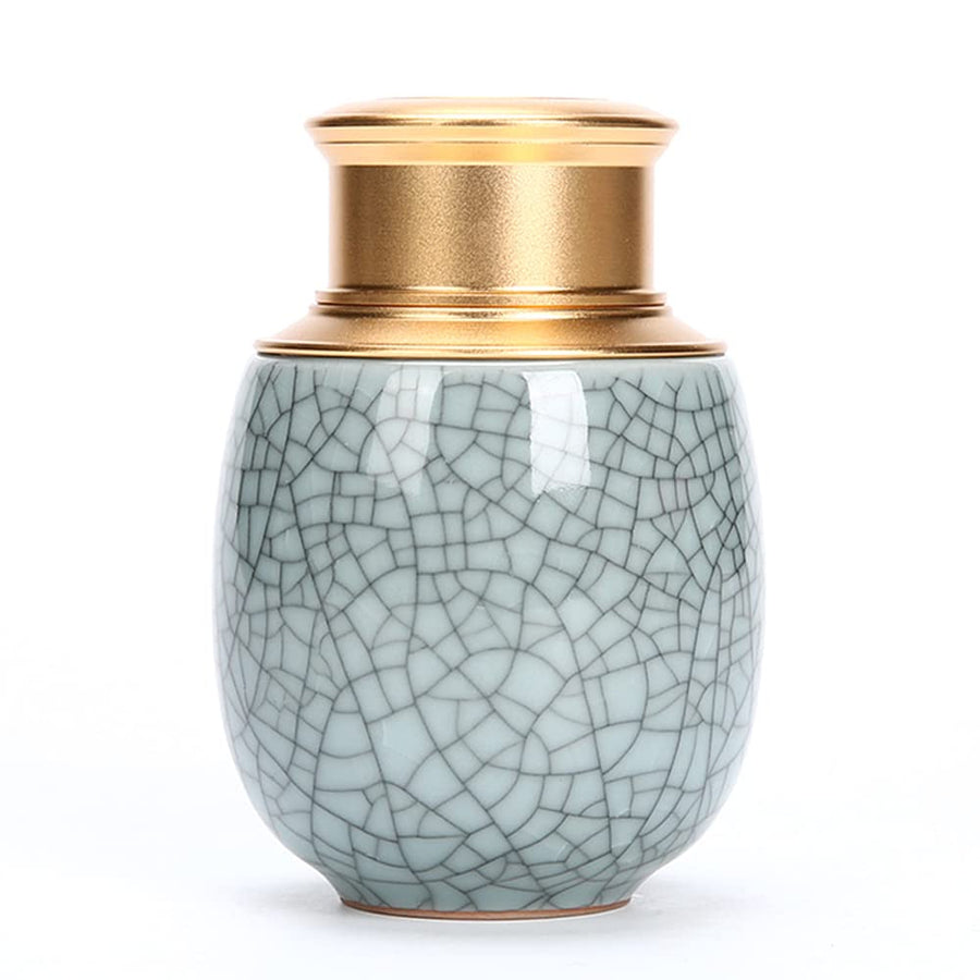 Small Cremation Keepsake Urns for Human Ashes or Pet Ashes Ceramic Cracked Glaze Mini Decorative Urns (Moon Blue-M)