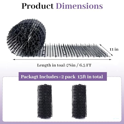 13ft Scat Mat for Cats, Cat Scat Mat with Spikes Outdoor, Cat Spikes for Outside, Cat Deterrent Spikes (2 Pack 6.5ft)