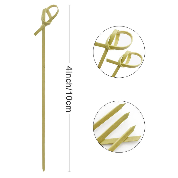 Bamboo Cocktail Picks 200 PCS Bamboo Skewers 4 Inch with Looped Knot, Food Picks,Party Toothpicks for Appetizers,Cocktail Drinks,Barbecue Snacks,Club Sandwiches.