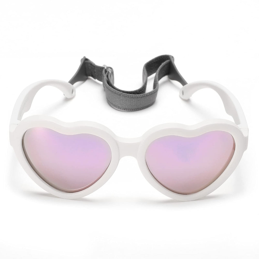 Baby Sunglasses 0-24 Months, Toddler Infant Heart Shape Polarized Baby Beach Shades (White/Purple Mirrored + Pink/Pink Mirrored)
