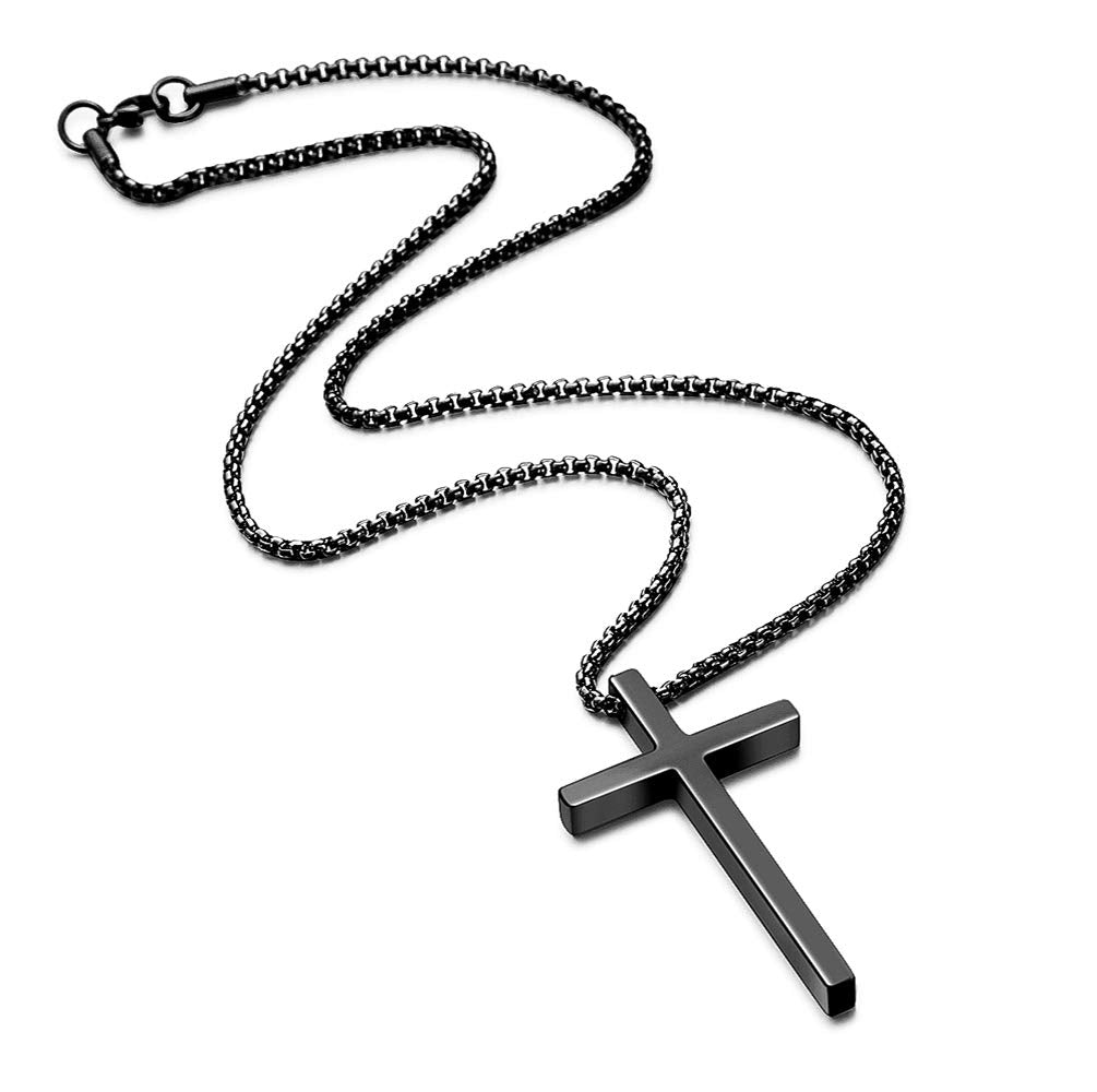 Cross Necklace for Boys, Mens Cross Necklace Stainless Steel Cross Pendant Black Small Cross Chain for Men 16 Inch Cross Necklace for Men Gifts