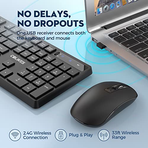Wireless Keyboard and Mouse Combo, 2.4G USB Cordless Mouse and Keyboard, 3 Level DPI Slim Ergonomic Mouse, Responsive Plug &amp; Play for Computer Laptop PC - Full Size