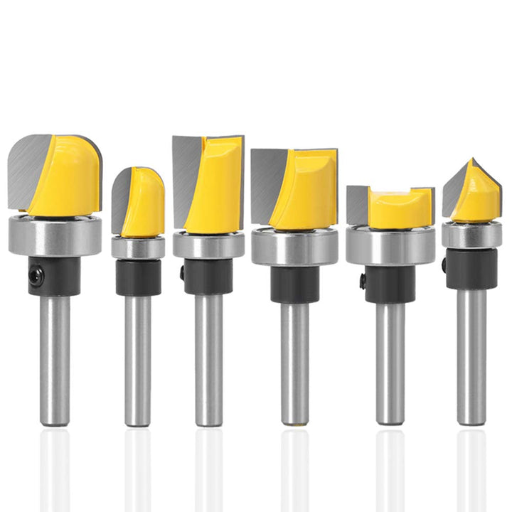 Yakamoz 6Pcs Assorted Edge 1/4 Inch Shank Treatment Grooving Router Bit Set with Bearings Hinge Mortising Flush Trim, Bowl and Tray &amp; V Groove Template Router Bits Cutter Woodworking Tool Kit