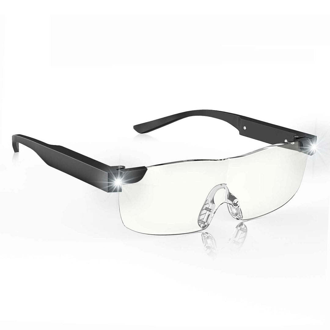 Magnifying Glasses with Light, 200% Magnifying Lighted Eyeglasses, Rechargeable LED Lights, Blue Light Blocking, Hands Free for Close Work (Black)