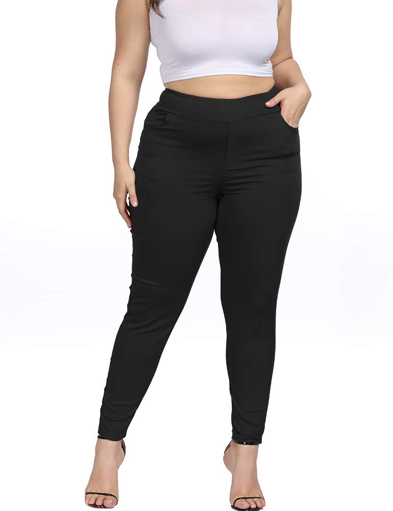 Plus Size Pants for Women Work Business Casual Skinny High Waisted Capri Pants 661_Black 18W