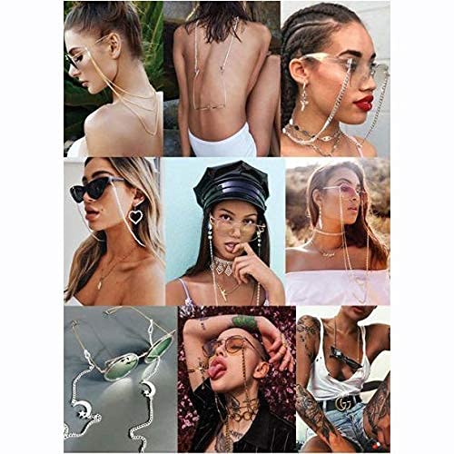 Sunglasses Layered Necklaces Gold Bar Strap Eyewear Retainer Non-Slip Eyeglass Jeweley for Women Men