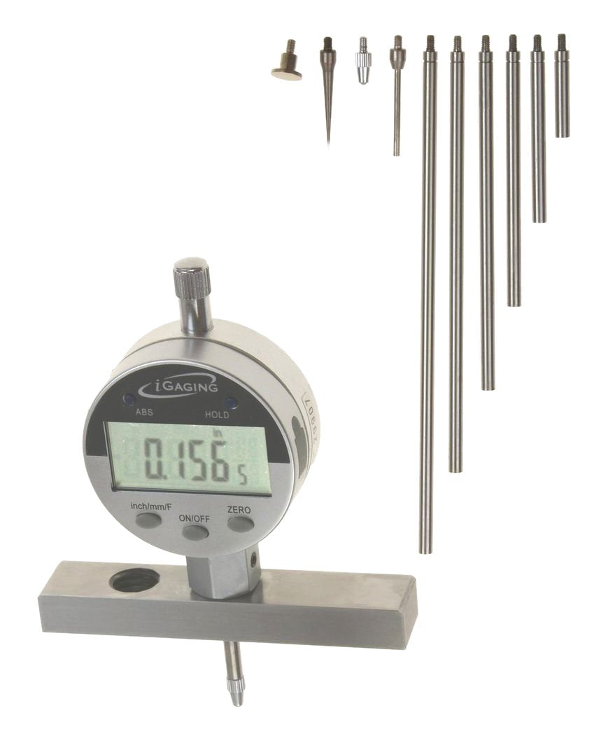 Depth Gauge Digital Electronic Indicator 0-22 Measuring Range, 0.0005 Resolution, 2-Position Base (Inch/MM/Fractions)