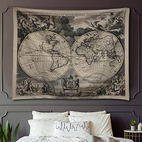Medieval World Map Tapestry,Vintage Aesthetic Wall Tapestry Hanging,Retro Renaissance Painting Art Background for Room 55'' × 48'' (55'' × 48'', Medieval World Map A Style)
