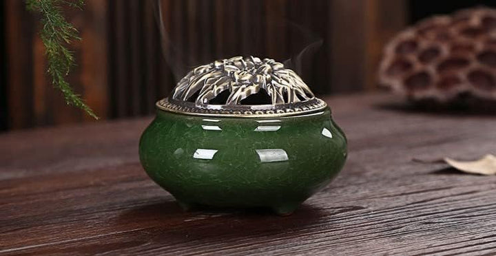 Incense Burner, Incense Holder for Sticks or Cone, Coil Incense, Incense Burner for Frankincense, Sage Cones and Palo Santo (Dark Green)