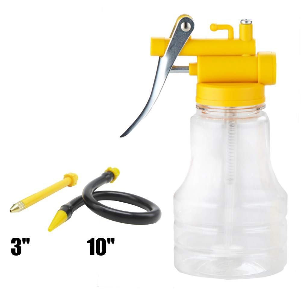 Oil Can Transparent High Pressure Oiler Lubrication Oil Can Bottle Oiling Gun with Rigid &amp; Flex Spout Thumb Pump Tool Oiler