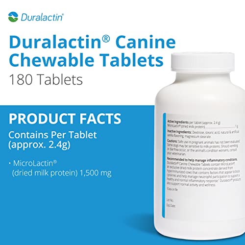 Pharmacal Duralactin Canine Chewable Tablets - Joint Health Supplement for Dogs &amp; Puppies - Contains Milk Protein - Vanilla Flavor - 180 Chews