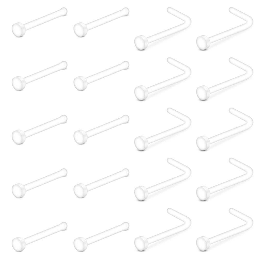 20G Clear Nose Studs Rings Acrylic L Shape Bioflex Bone Pin Straight Flexible Nose Piercing Retainer Flat Top for Men Women