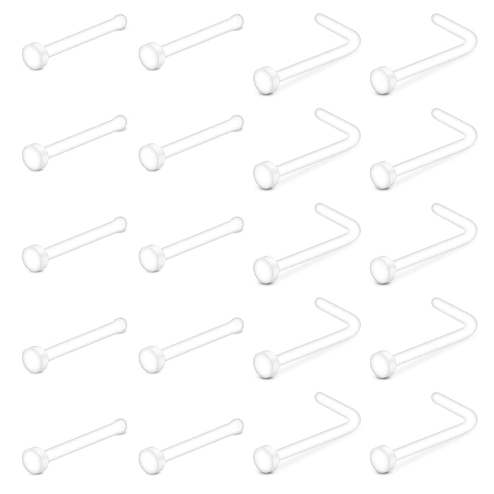 20G Clear Nose Studs Rings Acrylic L Shape Bioflex Bone Pin Straight Flexible Nose Piercing Retainer Flat Top for Men Women