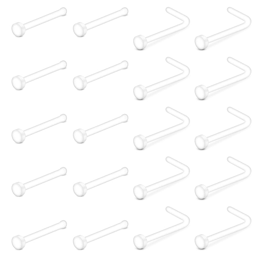 20G Clear Nose Studs Rings Acrylic L Shape Bioflex Bone Pin Straight Flexible Nose Piercing Retainer Flat Top for Men Women