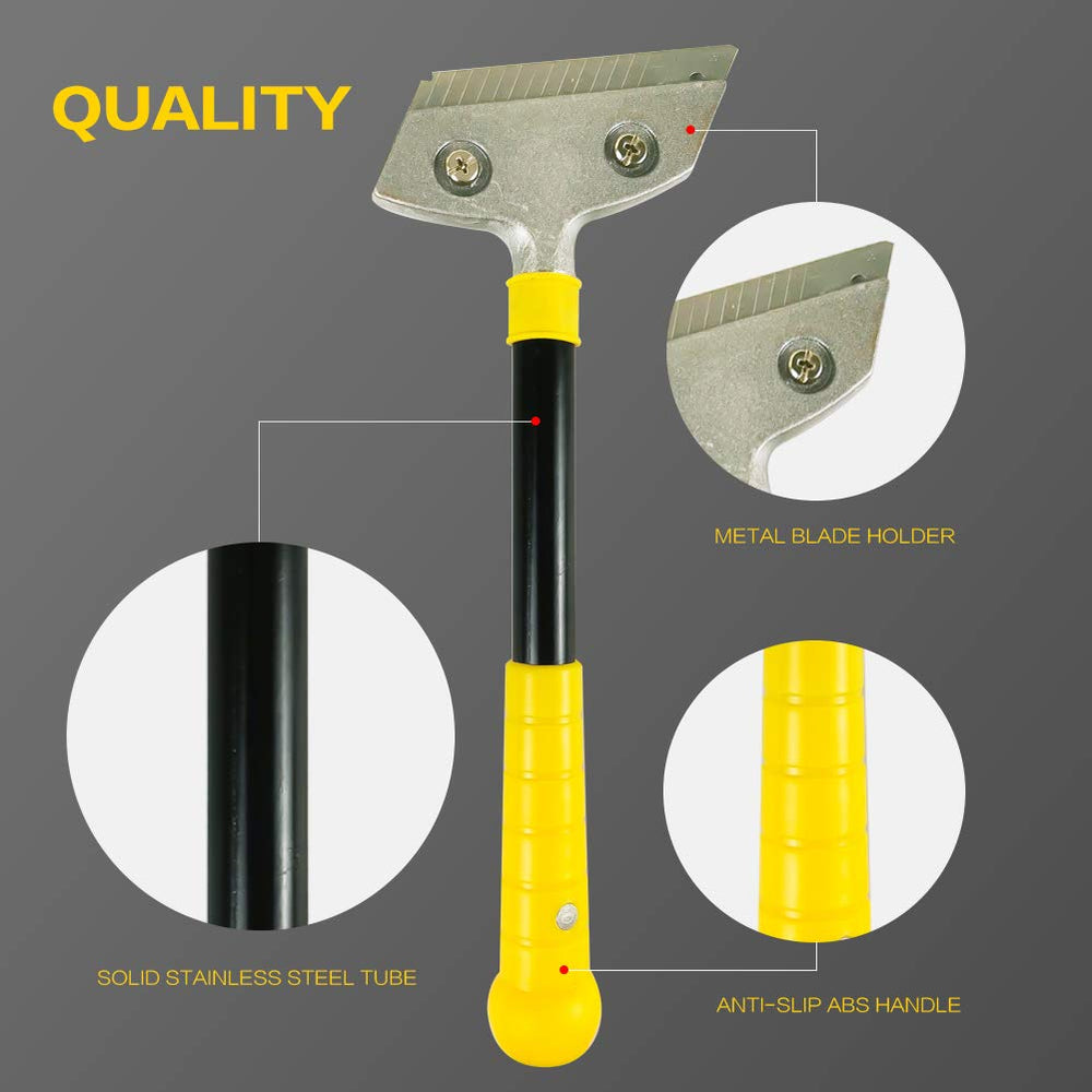 Razor Blade Scraper,Long-Handle Putty Knife,with 10 Blades Set Paint Scraper for Wood,Window Glass Wallpaper Remover,Painting Stripping Tools,Tile Adhesive Removal 4-inch (Scraper with Blades Set)