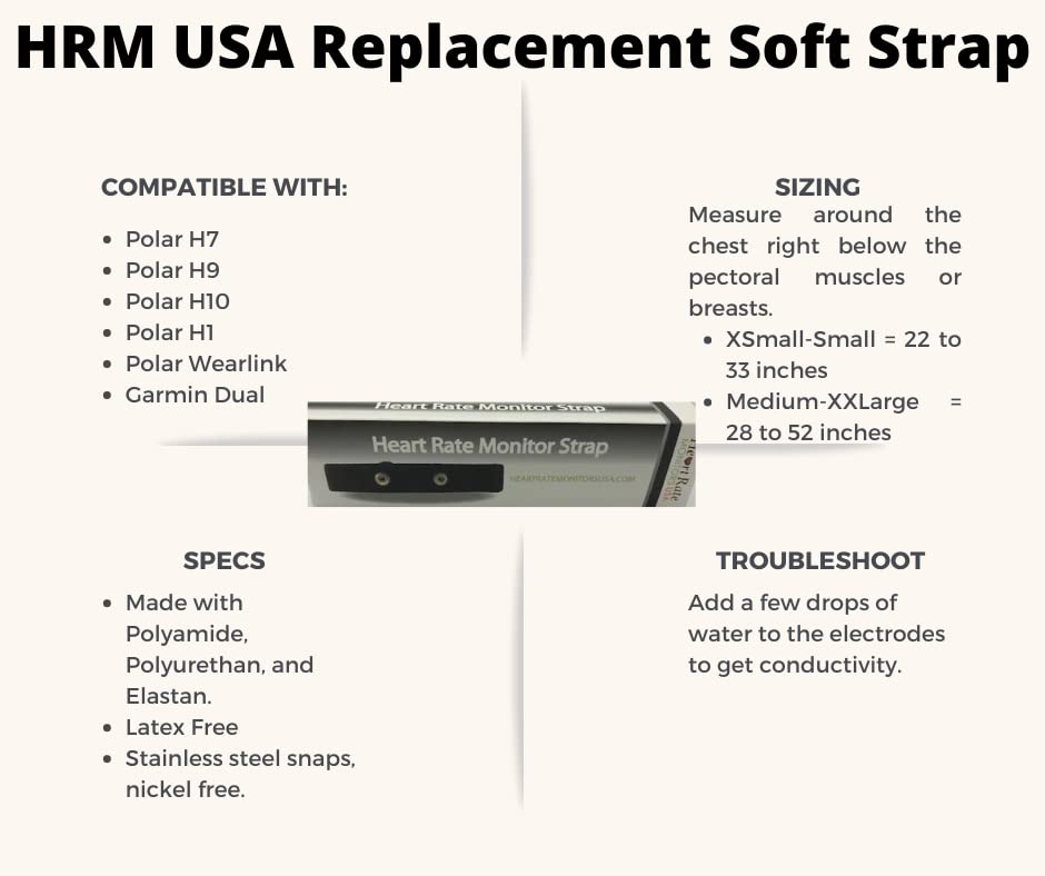 Heart Rate Monitor USA Replacement Soft Transmitter Strap (works with Polar H1, H7, H9, H10 and Polar Wearlink Models &amp; Garmin Dual) Size Med/XXL
