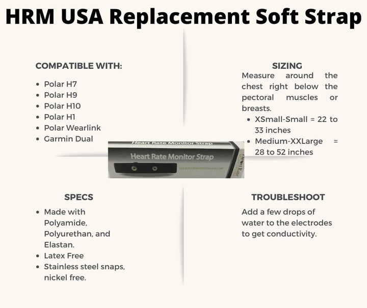 Heart Rate Monitor USA Replacement Soft Transmitter Strap (works with Polar H1, H7, H9, H10 and Polar Wearlink Models &amp; Garmin Dual) Size Med/XXL