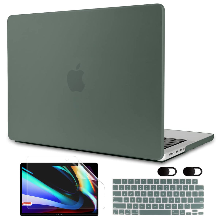for M4 MacBook Pro 14 inch Case 2024 2023 2021 A3112/A3401/A3185/A2918/A2992/A2779/A2442 M3 M2 M1 Pro/Max,Laptop Shell with Keyboard Cover & Screen Protector&Webcam Cover,Matte Midnight Green