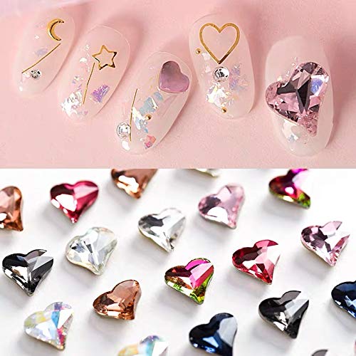 32PCS New 3D Crooked Peach Nail Drill Rhinestones Love Heart Peach Rhinestones in Two Different Sizes for Nails Art 3D Decoration Rhinestones Diamonds Manicure DIY Decoration (8 colors)