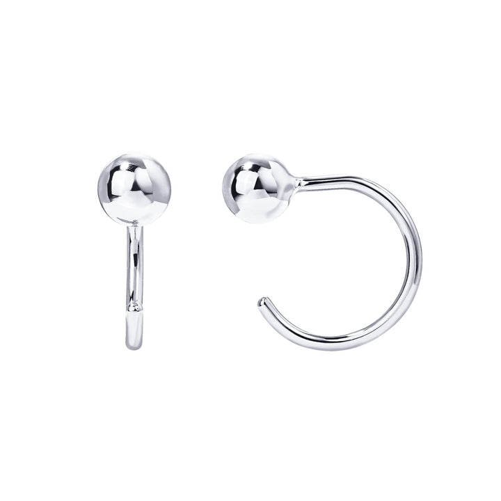 14K Gold Plated 925 Sterling Silver Huggie Half Hoop Earrings | Hypoallergenic Minimalist Tiny Cartilage Earring (Ball, White Gold)