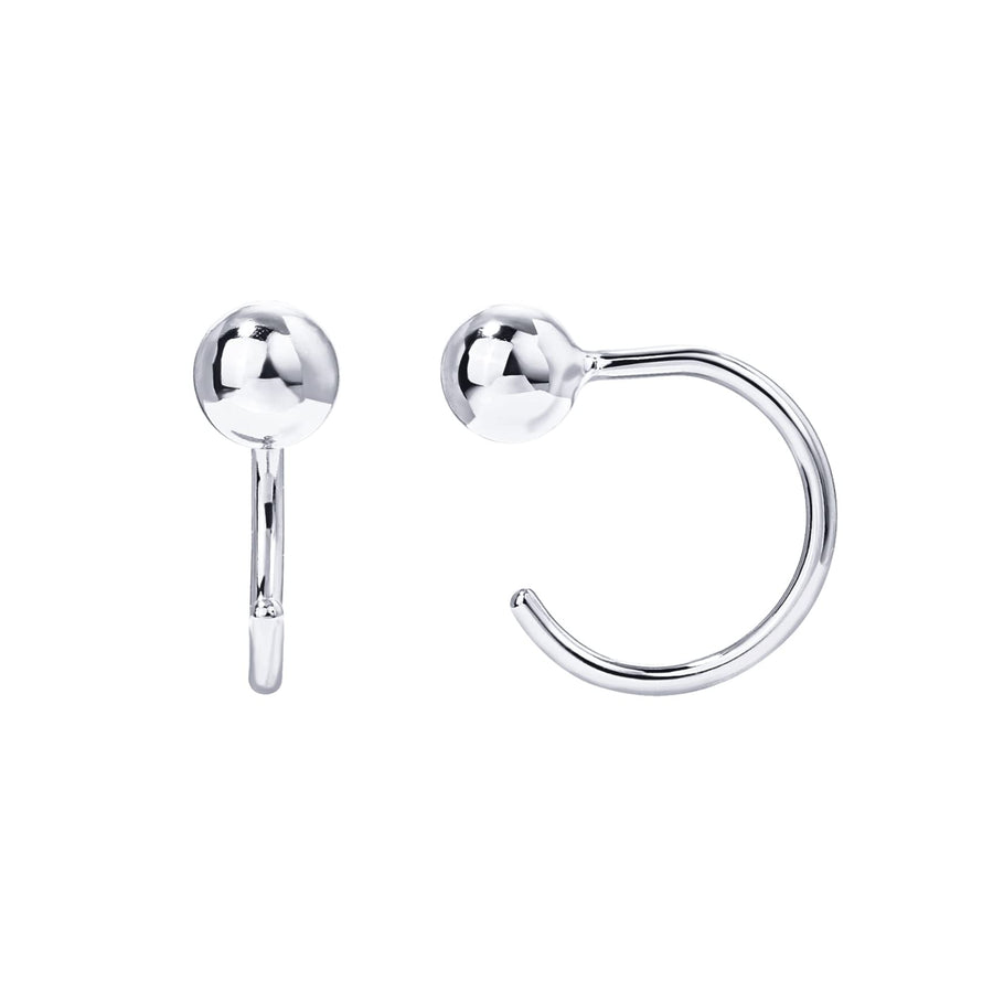 14K Gold Plated 925 Sterling Silver Huggie Half Hoop Earrings | Hypoallergenic Minimalist Tiny Cartilage Earring (Ball, White Gold)