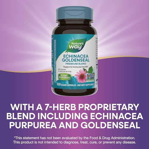 Nature&#39;s Way Echinacea Goldenseal, Premium Blend, Supports Immune Health*, 900 mg per 2-Capsule Serving, Non-GMO Project Verified, Vegan, 100 Capsules (Packaging May Vary)