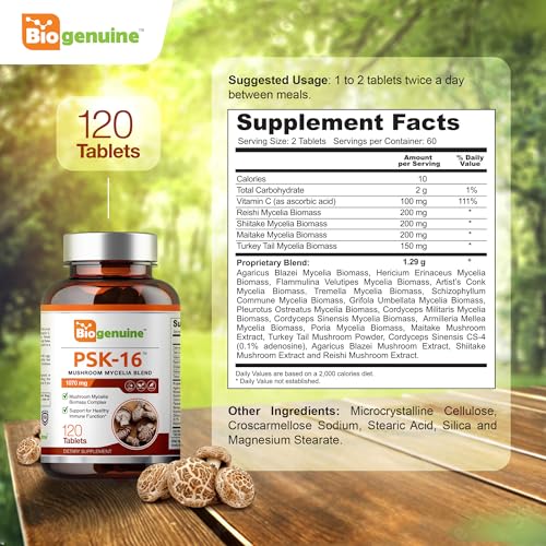 Biogenuine PSK-16 Mushroom Supplement Capsules 1070 mg 