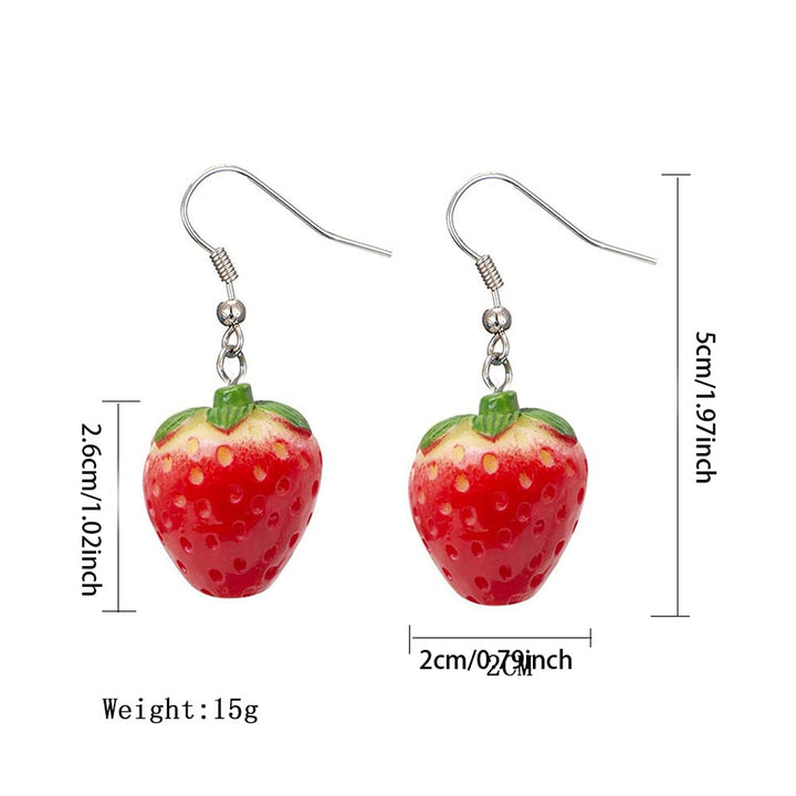 Simulation Fruit 3D Strawberry Acrylic Earrings.Cute Stereoscopic Red Strawberry Dangle Earrings For Women Country Style Ear Hook Jewelry Gift (RED Strawberry)