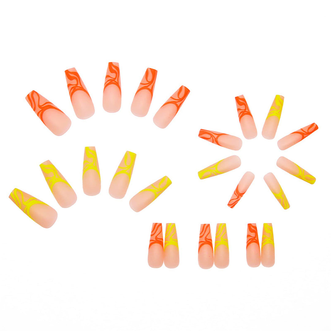 Coffin Press on Nails Long Matte Fake Nails with Designs Fluorescent Ballerina False Nails 24Pcs Full Acrylic Glue on Nails for Women and Girls DIY
