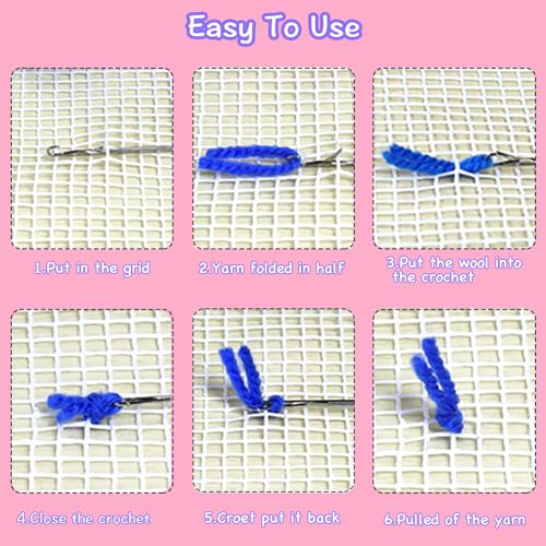 Latch Hook Kits for DIY Throw Pillow Cover,Carpet Pattern Needlework Cushion Cover Hand Craft Crochet for Great Family 17X17inch