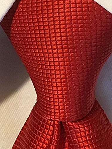 Executive Wardrobe Accessory , 100% Solid Crimson Red Silk Jacquard Woven 3.4 Classic Handmade Men's Necktie Tie